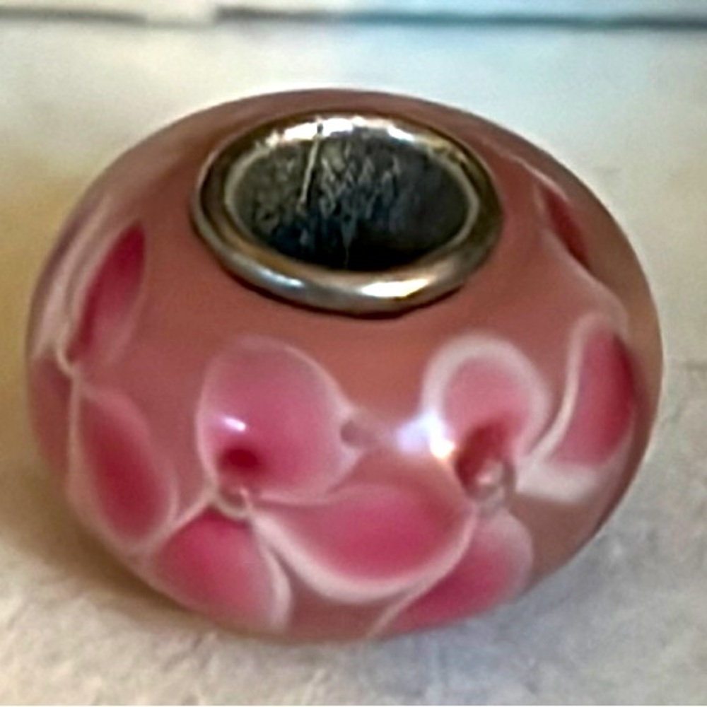 Brighton pink glass bead charm bracelet necklace sterling silver 925 flowers